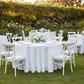 outdoor garden reception with Wedding Rosette Satin 120" Round Tablecloth - White
