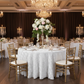 indoor luxury wedding with Wedding Rosette Satin 120" Round Tablecloth - White