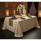 Wedding Rosette Satin 90"x132" rectangular Tablecloth - Ivory with gold charger plate | white dinner plate | black napkin | flower centerpiece | table runner | wine goblets