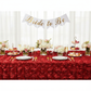 Wedding Rosette Satin 90"x156" rectangular Tablecloth - Apple Red for bridal shower with white dinner plate | wine goblets