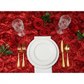 Wedding Rosette Satin 90"x156" rectangular Tablecloth - Apple Red for engagement party with white dinner plate | wine goblets