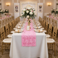Wedding Rosette Satin Table Runner - Medium Pink | tablecloth | charger plate | napkin | wine goblets | 
