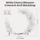 White Cherry Blossom Crescent Arch Backdrop infographic showing height of 8.2ft and overall width of 47"