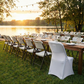 Contemporary LIFETIME Spandex folding chair Cover White showing on the square edge contemporary chair outdoor setting