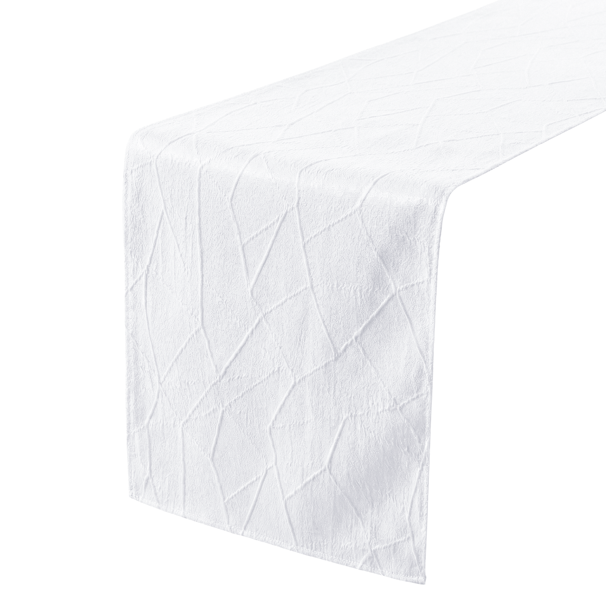 Embossed Geometric Jacquard Table Runner White angled close up