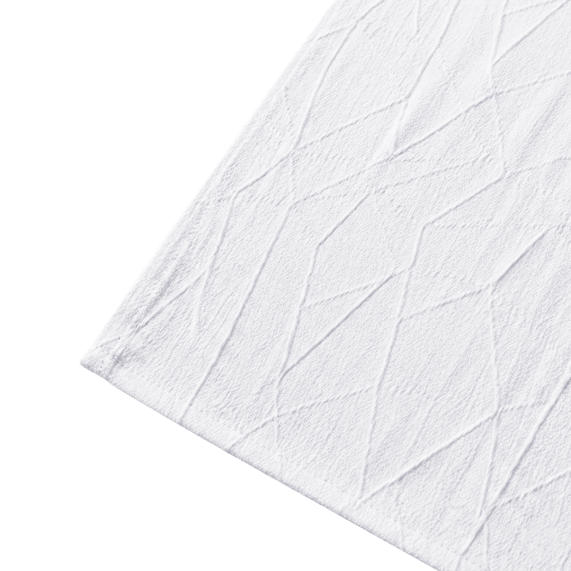 Embossed Geometric Jacquard Table Runner White corner close up showing hemmed finish