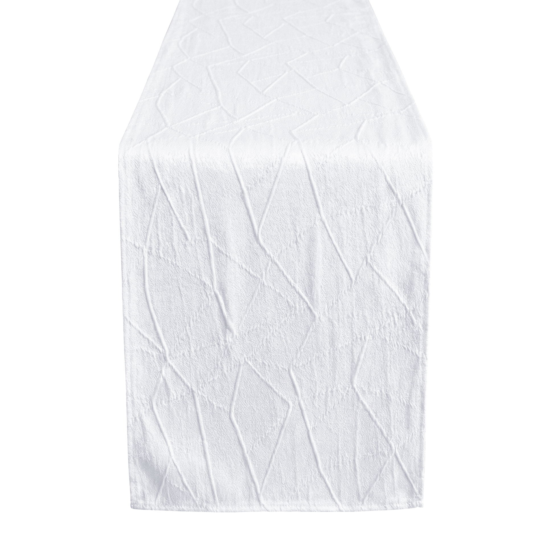Embossed Geometric Jacquard Table Runner White end view