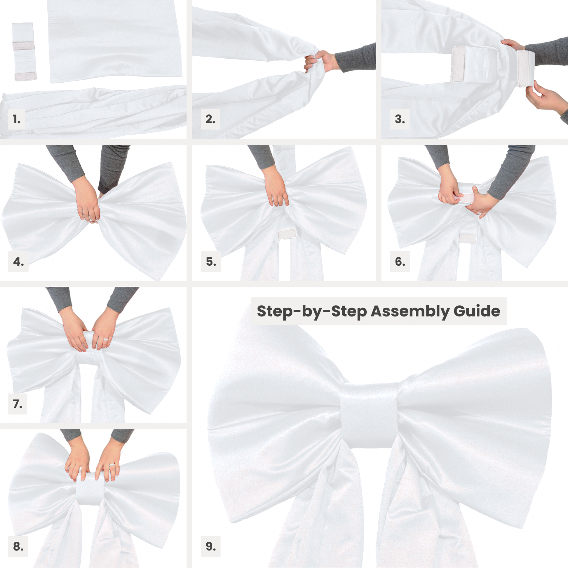 Giant Bow Backdrop White assembly infographic