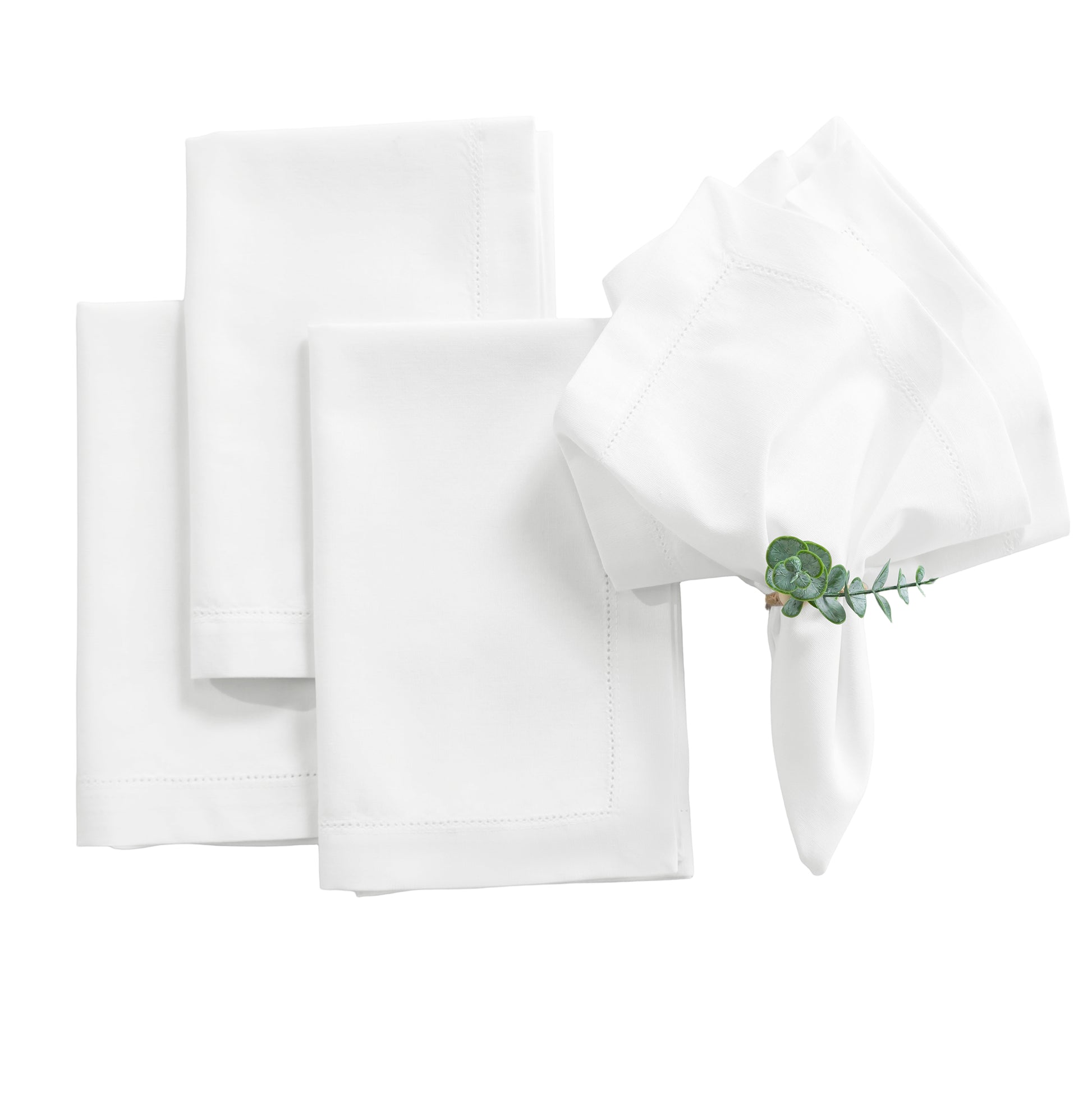 Hemstitch Linen Napkins White set of 4 bundle