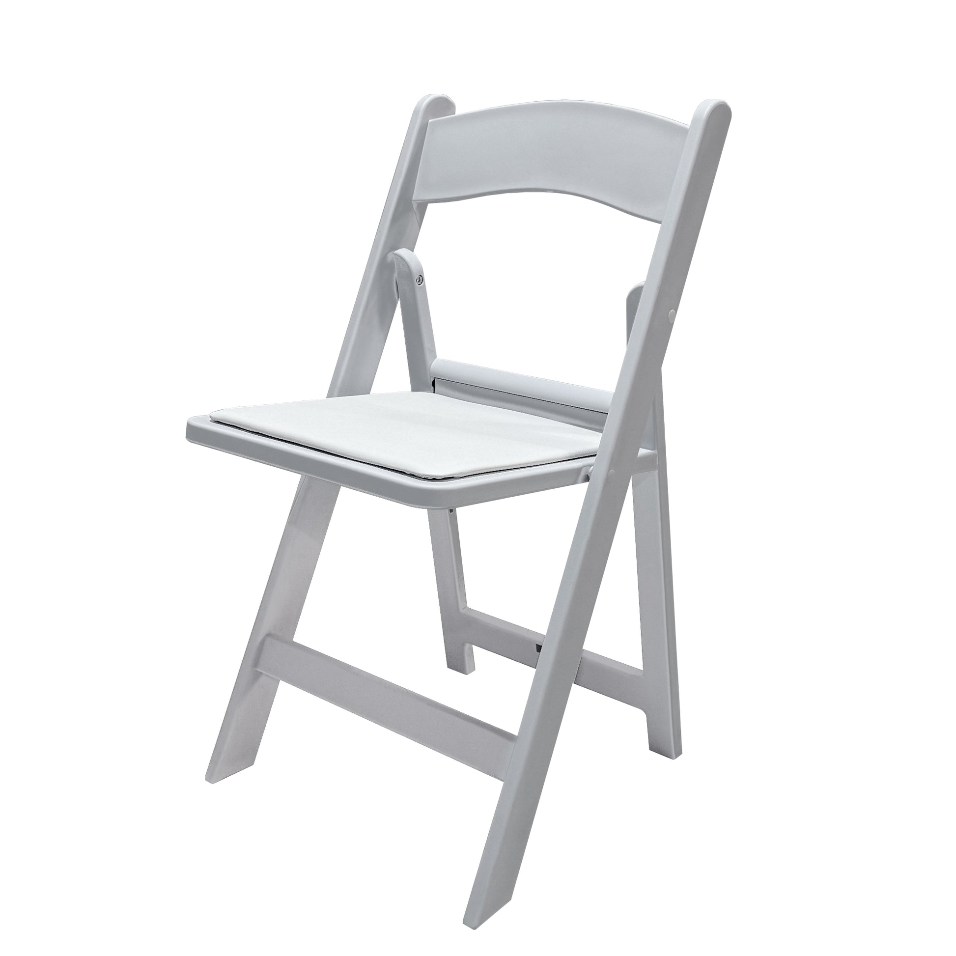 White Resin Folding Chair 4pc/pk angled view