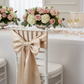 Wide Satin Chair Sash - Champagne for beach front reception with | white chiavari chair | white tablecloth | wine goblets | 