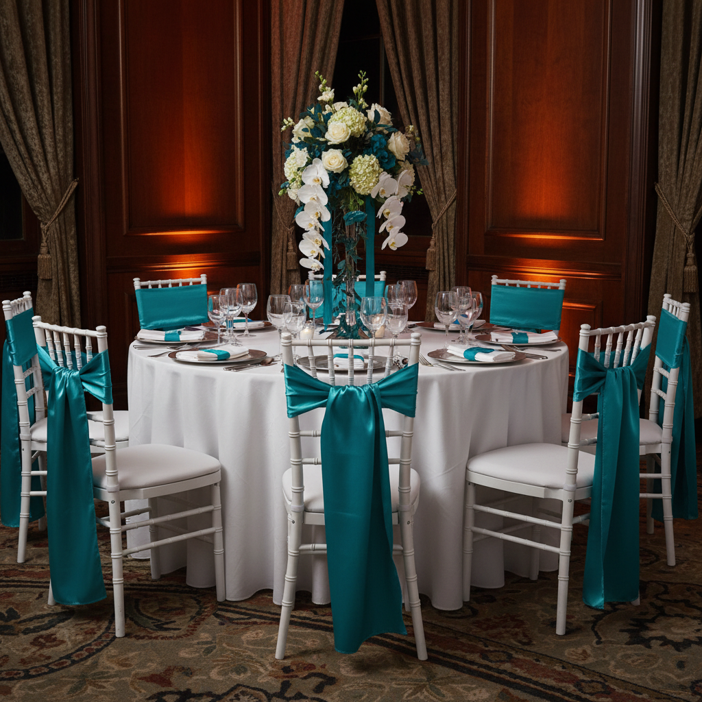 Wide Satin Chair Sash - Dark Turquoise