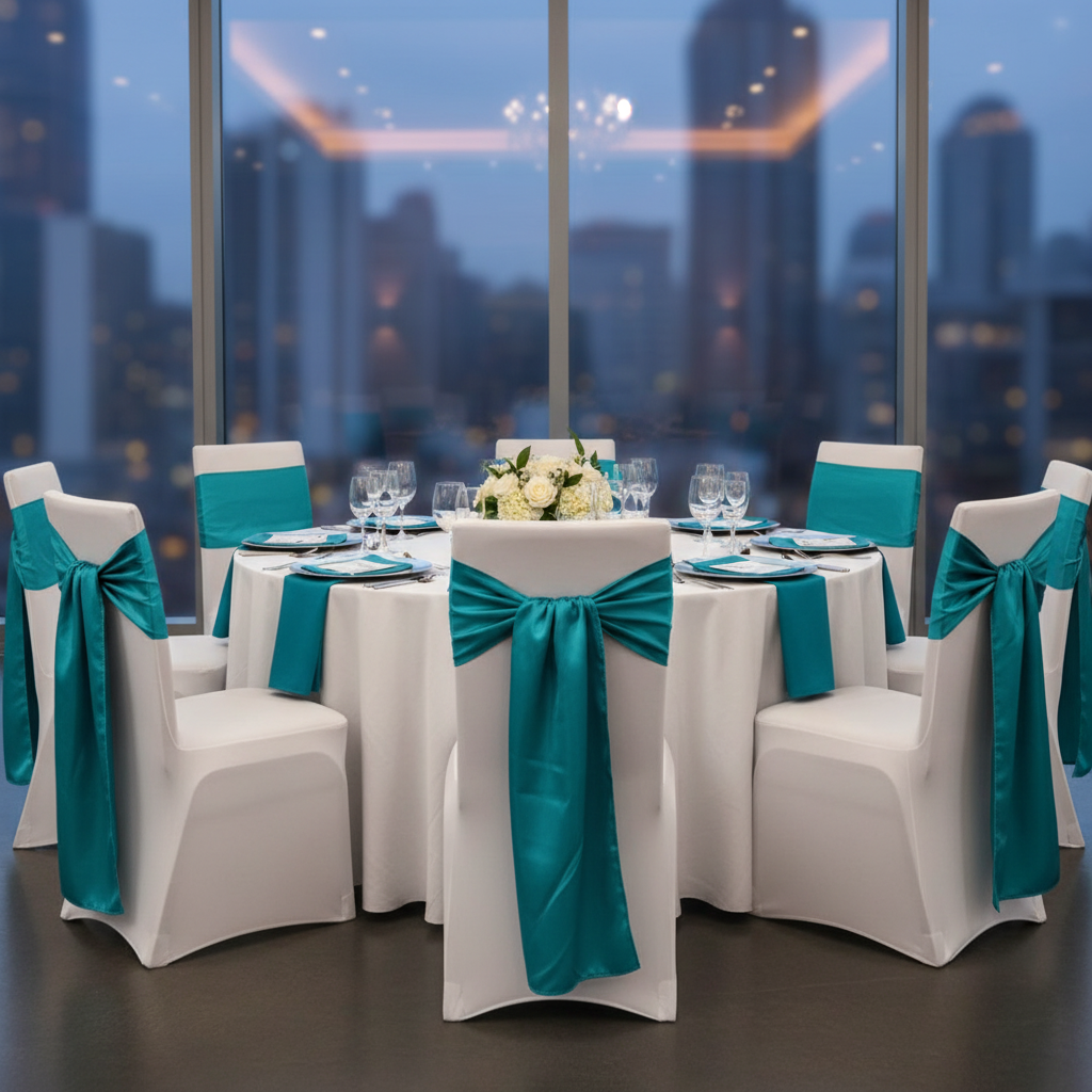Wide Satin Chair Sash - Dark Turquoise