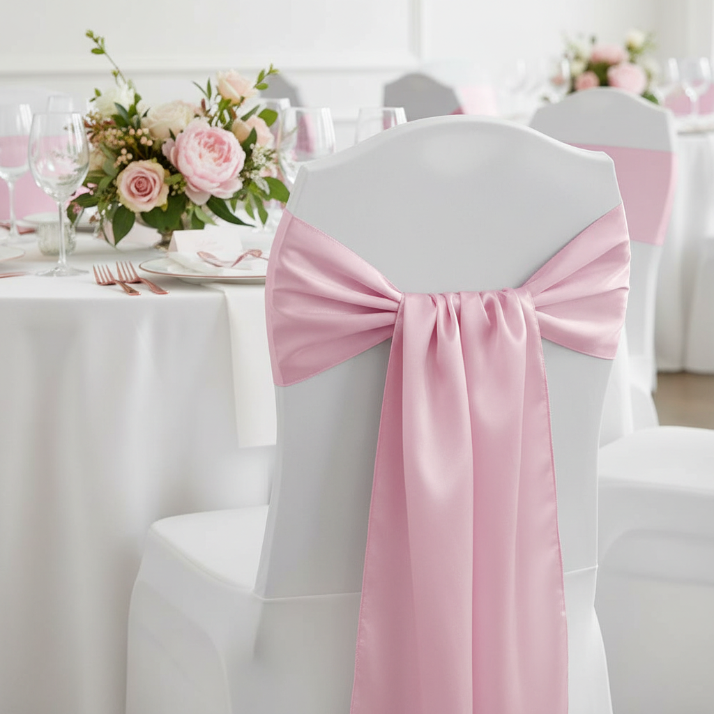 Wide Satin Chair Sash - Medium Pink | chair cover |