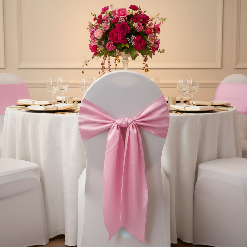 Wide Satin Chair Sash - Medium Pink | chair cover |