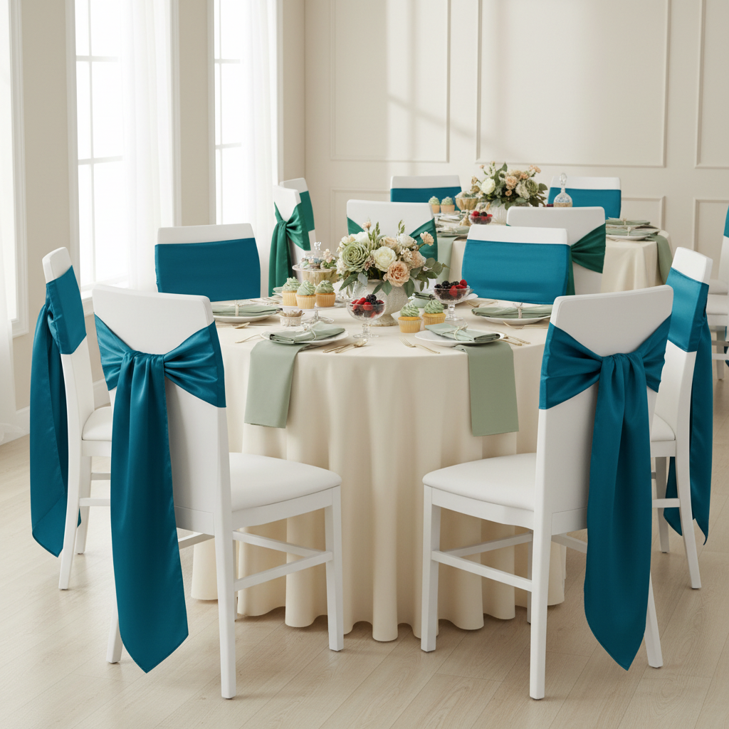 Wide Satin Chair Sash Peacock 