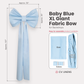 XL Giant Fabric Bow for Backdrop Baby Blue infographic showing contents