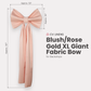 XL Giant Fabric Bow for Backdrop Blush/Rose Gold infographic showing product measurements of 107" in length and 50" wide