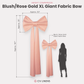 XL Giant Fabric Bow for Backdrop Blush/Rose Gold infographic showing product measurements compared to the Giant Fabric Bow