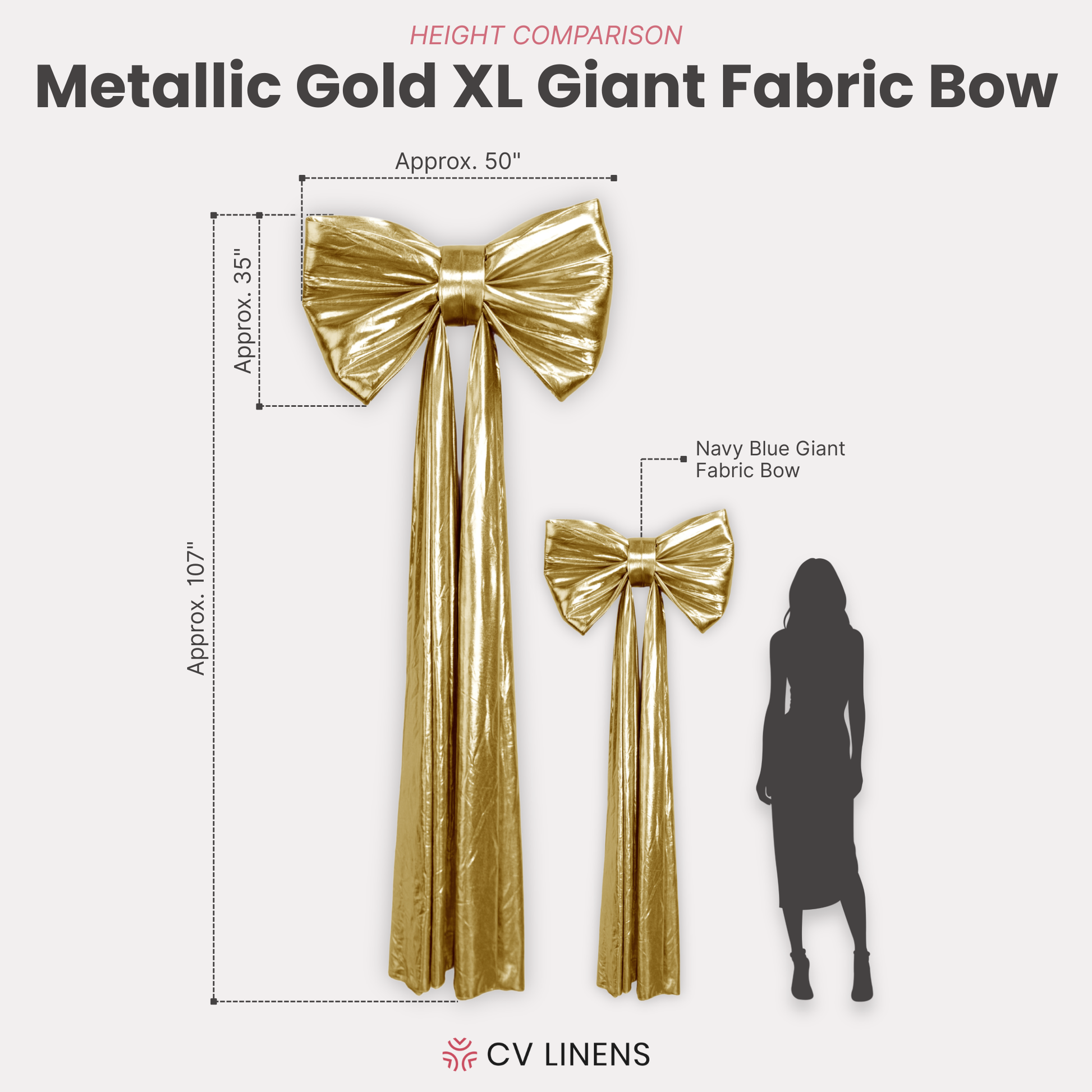 XL Giant Fabric Bow for Backdrop Metallic Gold infographic
