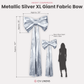 XL Giant Fabric Bow for Backdrop Metallic Silver infographic