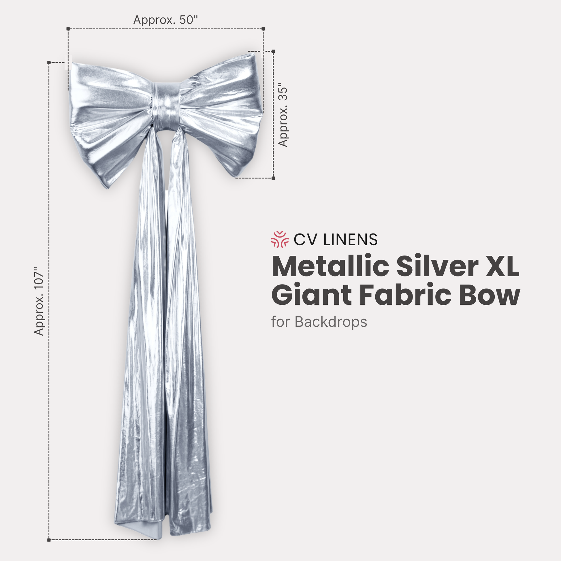 XL Giant Fabric Bow for Backdrop - Metallic Silver