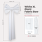 XL Giant Fabric Bow for Backdrop White infographic showing product contents