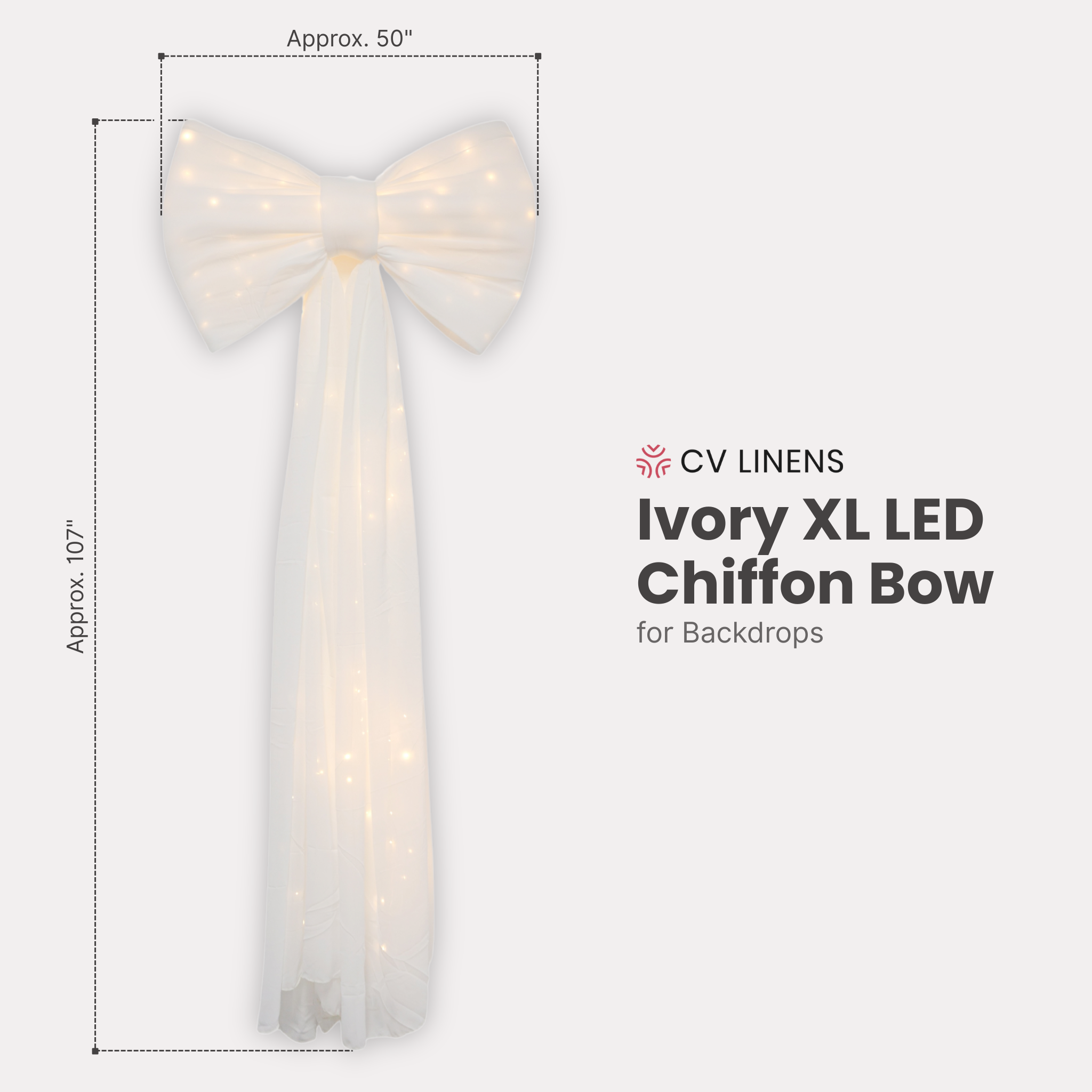 XL LED Chiffon Bow for Backdrop Ivory infographic 