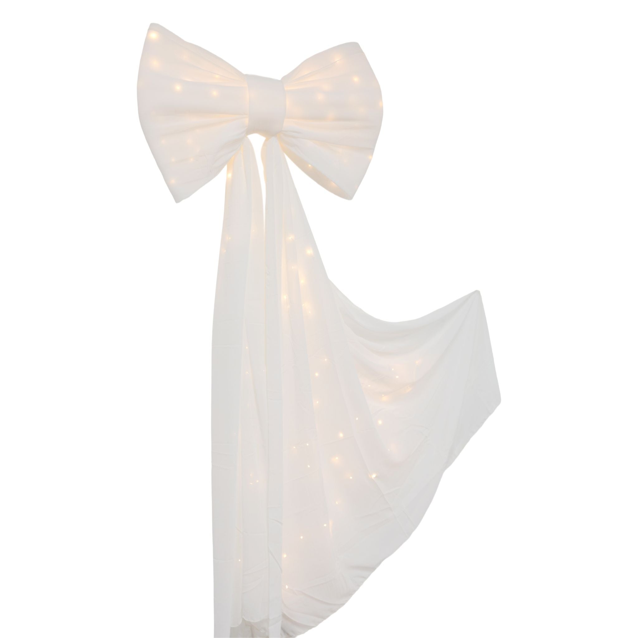 LED Chiffon Bow for Backdrop Ivory with the bow strand spread out