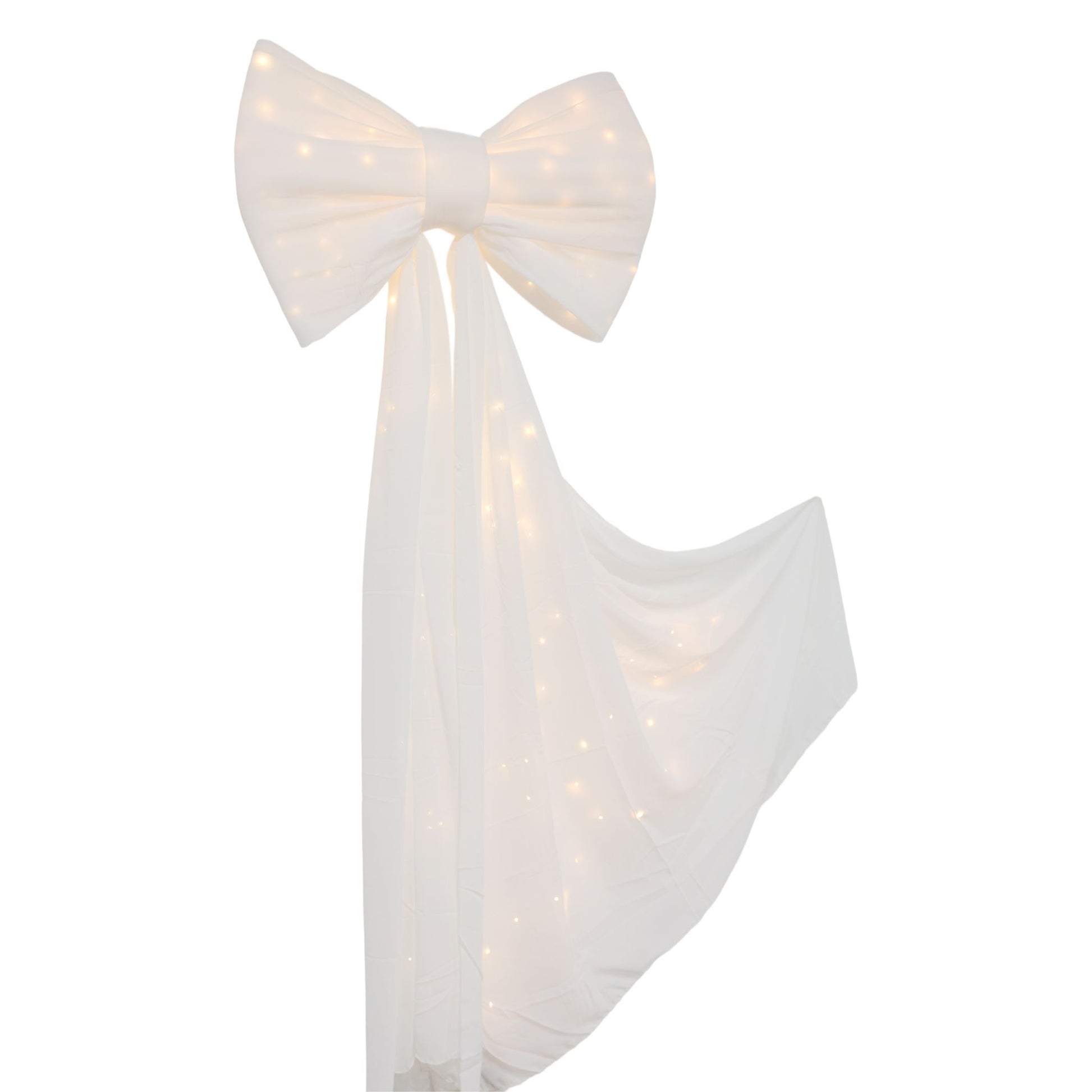 LED Chiffon Bow for Backdrop Ivory with the bow strand spread out