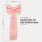 XL LED Chiffon Bow for Backdrop Pastel Pink infographic showing product dimensions