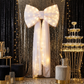 XL LED Chiffon Bow for Backdrop White paired with gold decor for a celebration