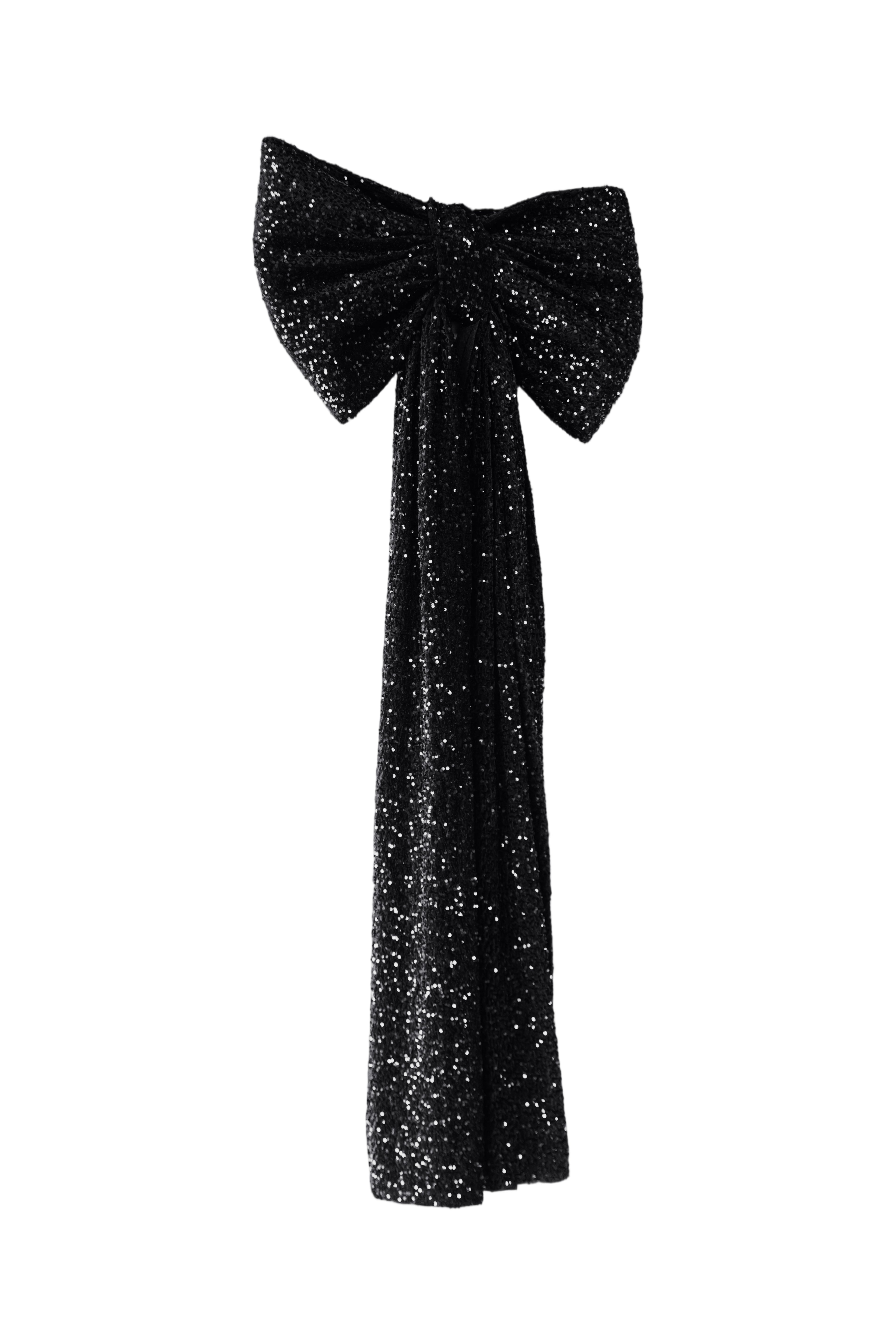 XL Sequin Velvet Giant Fabric Bow for Backdrop - Black Angled View