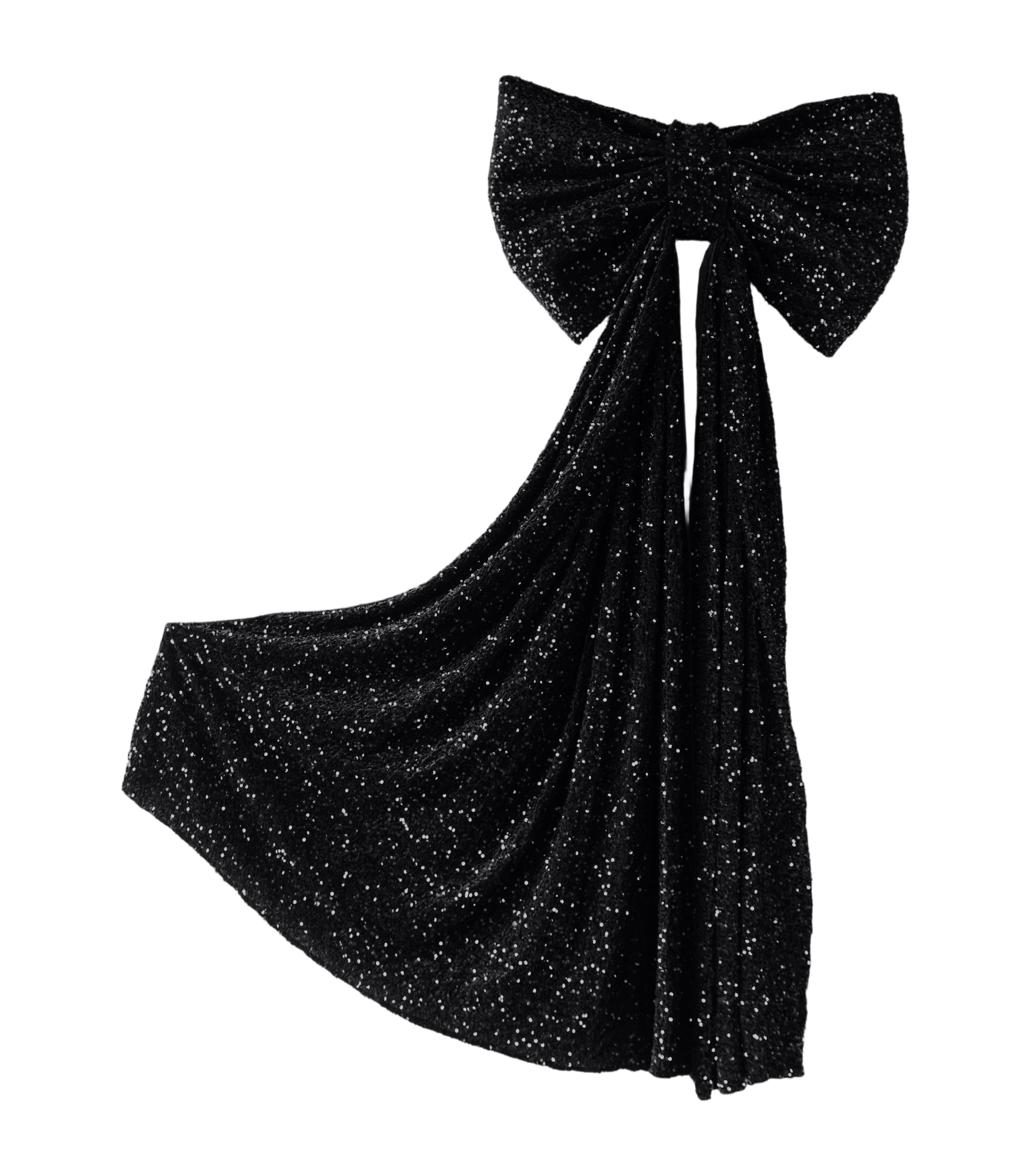 XL Sequin Velvet Giant Fabric Bow for Backdrop - Black Cascading Tails