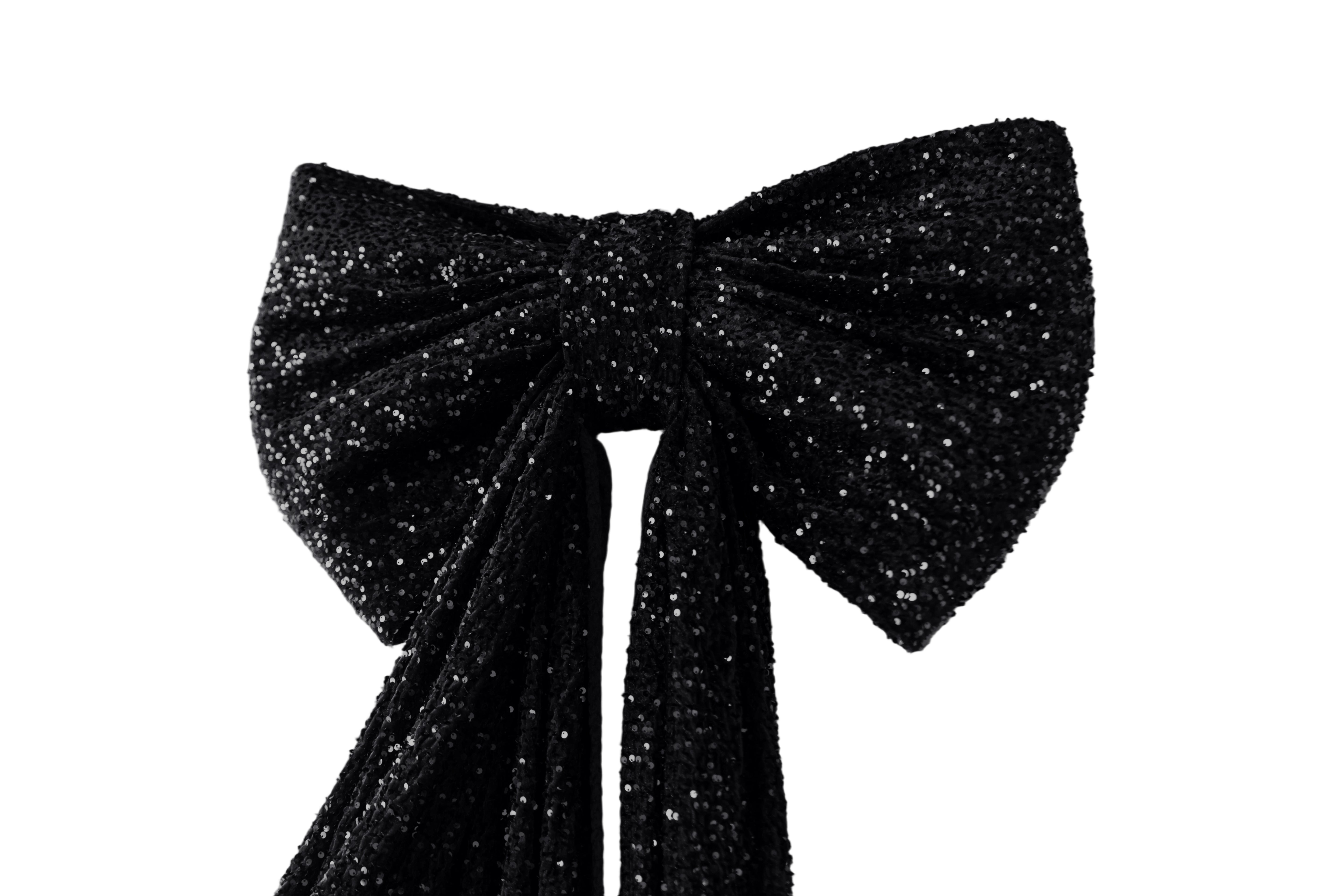 XL Sequin Velvet Giant Fabric Bow for Backdrop - Black - Close Up
