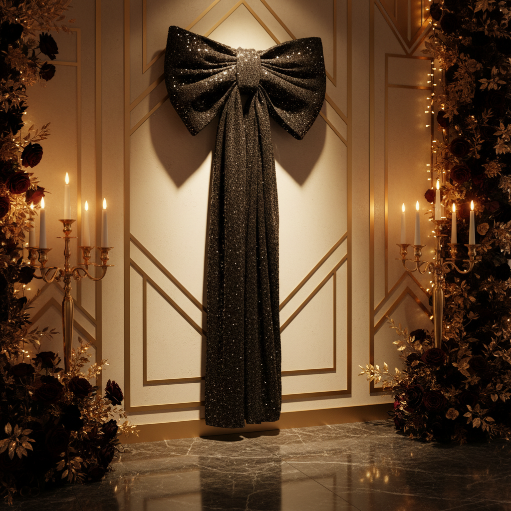 Sequin Velvet Giant Fabric Bow for Backdrop - Black Event Gala