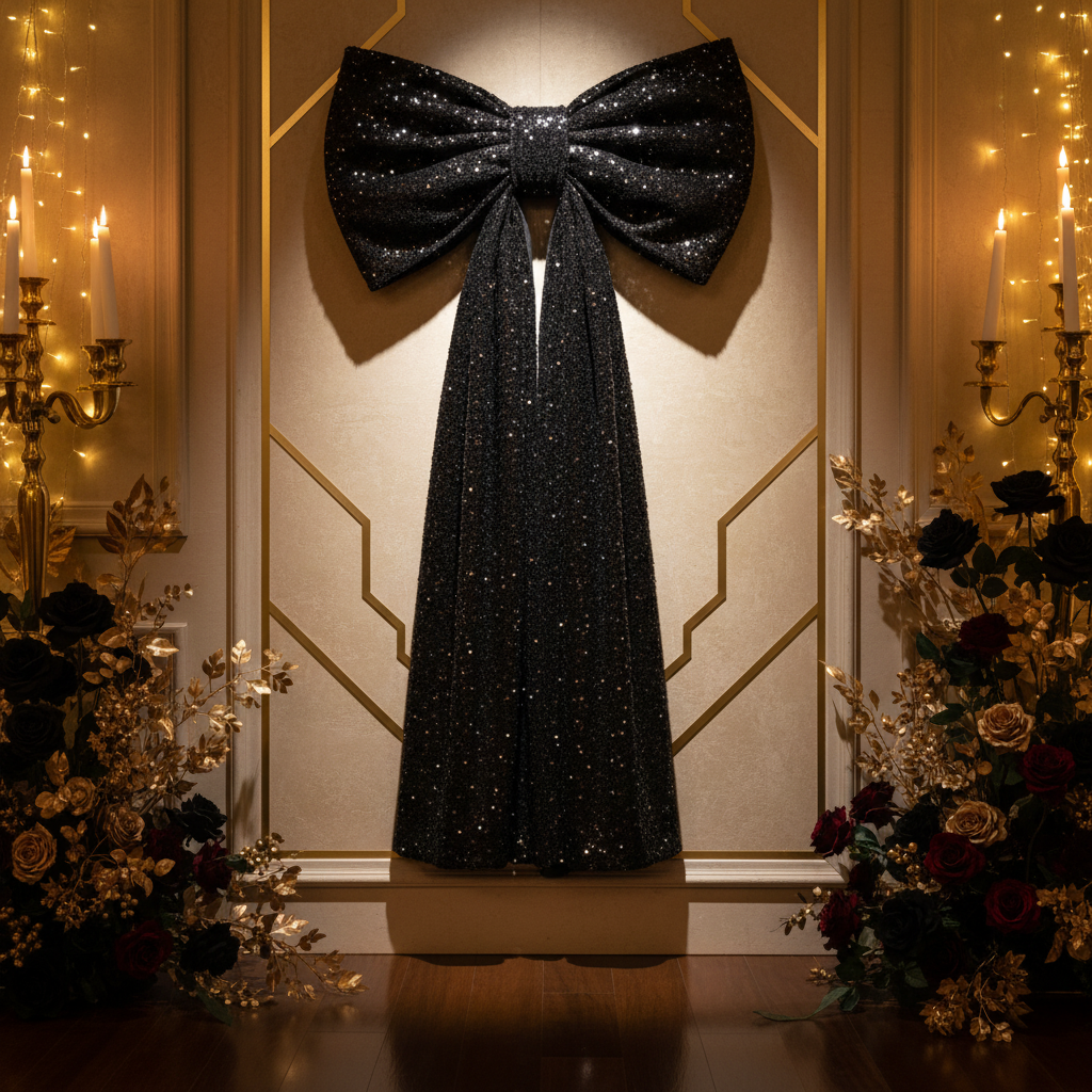 XL Sequin Velvet Giant Fabric Bow for Backdrop - Black Event Gala