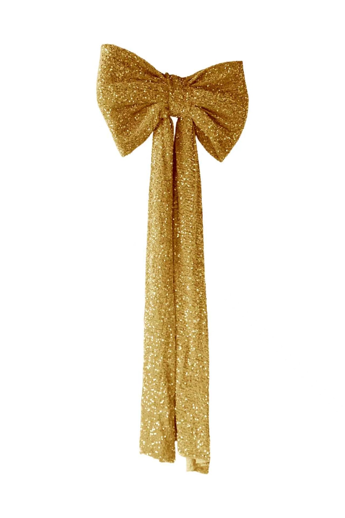 XL Sequin Velvet Giant Fabric Bow for Backdrop – Gold Angled View