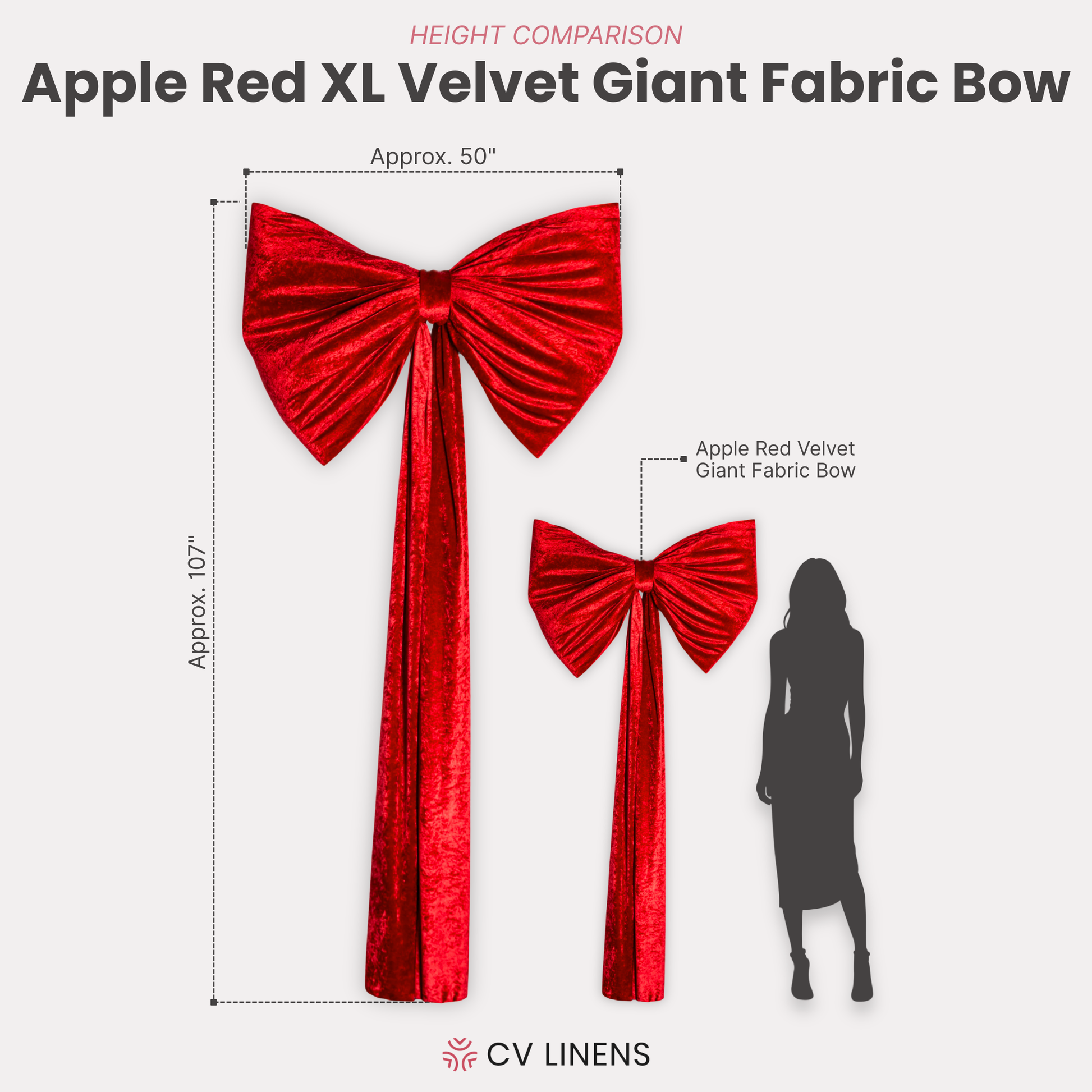 XL Velvet Giant Fabric Bow for Backdrop Apple Red infographic height comparison
