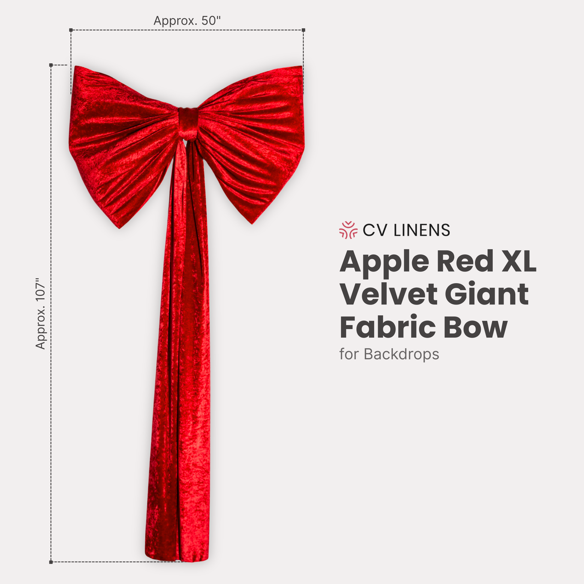 XL Velvet Giant Fabric Bow for Backdrop Apple Red infographic

