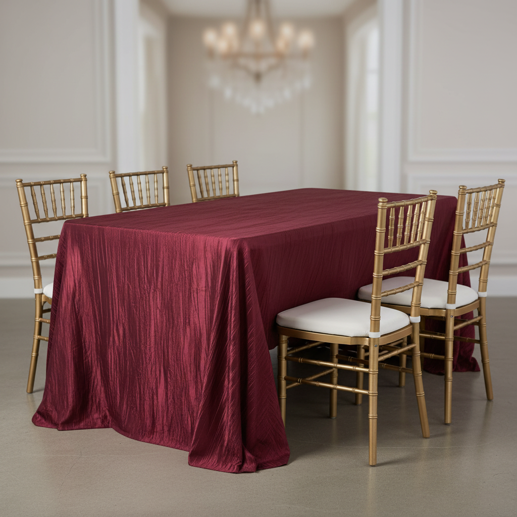 Accordion Crinkle Taffeta 90"x132" Rectangular Tablecloth - Burgundy Mockup