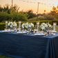Accordion Crinkle Taffeta 90"x132" Rectangular Tablecloth - Navy Blue in Garden Reception.
