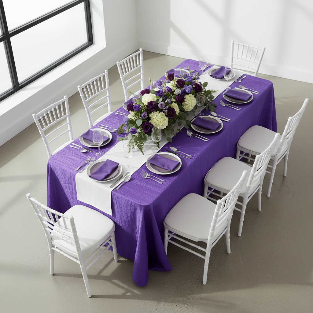 Accordion Crinkle Taffeta 90"x132" Rectangular Tablecloth - Purple.