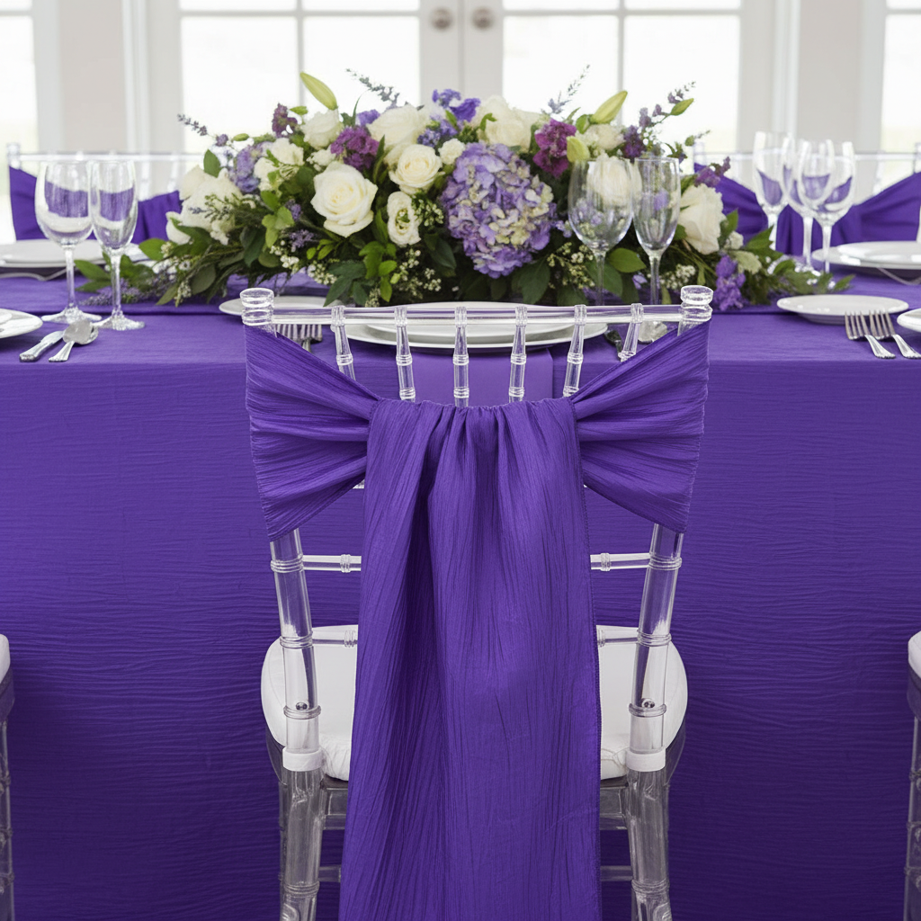 Accordion Crinkle Taffeta Chair Sash 7"x108" - Purple.
