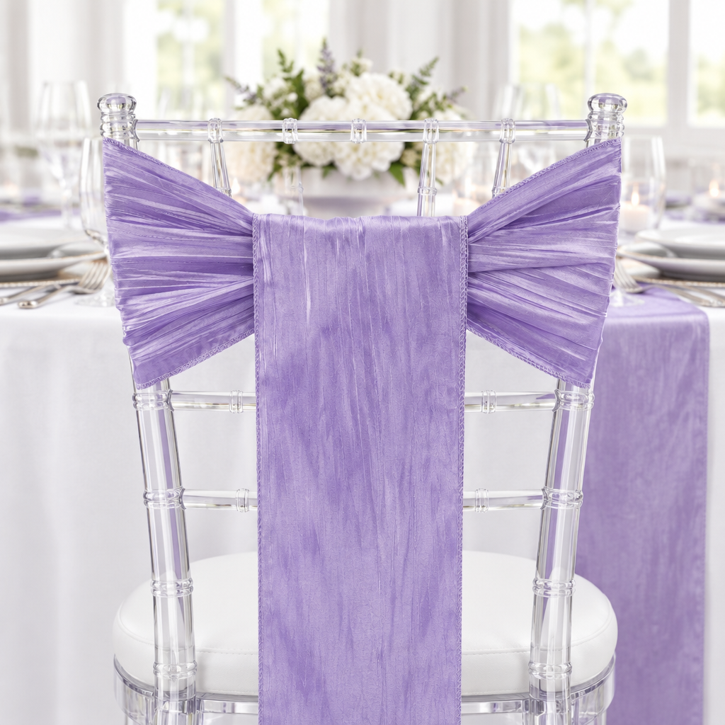 Accordion Crinkle Taffeta Chair Sash 7"x108" - Victorian Lilac/Wisteria.