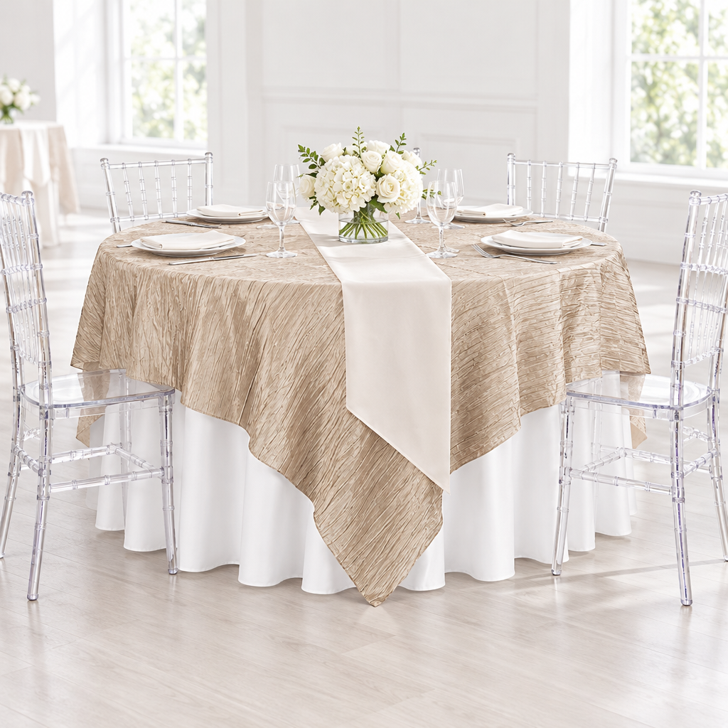 Accordion Crinkle Taffeta Table Overlay Topper 85