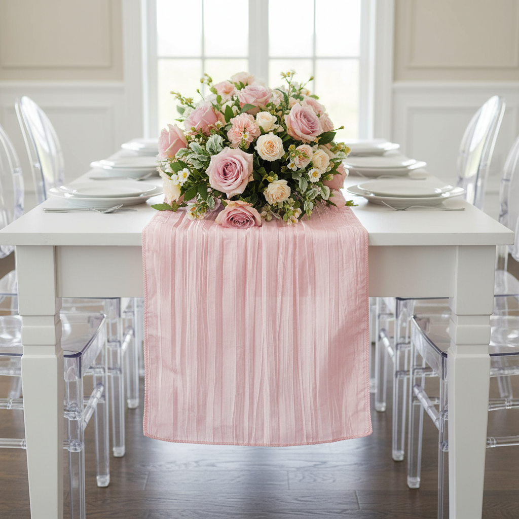 Accordion Crinkle Taffeta Table Runner - Pink.