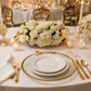 Alpine Glass Charger Plate - Gold trim in Wedding Reception.