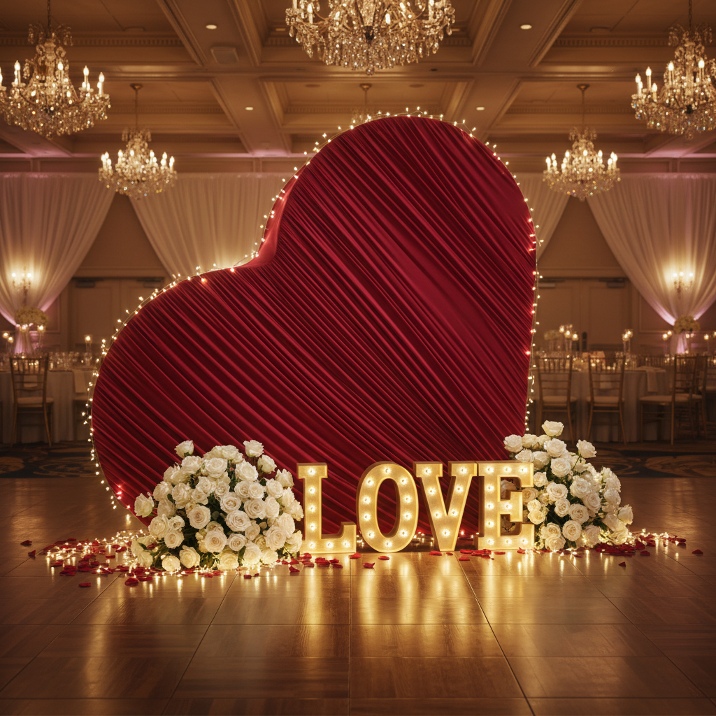 Angled Photo Booth – Apple Red Heart Backdrop
