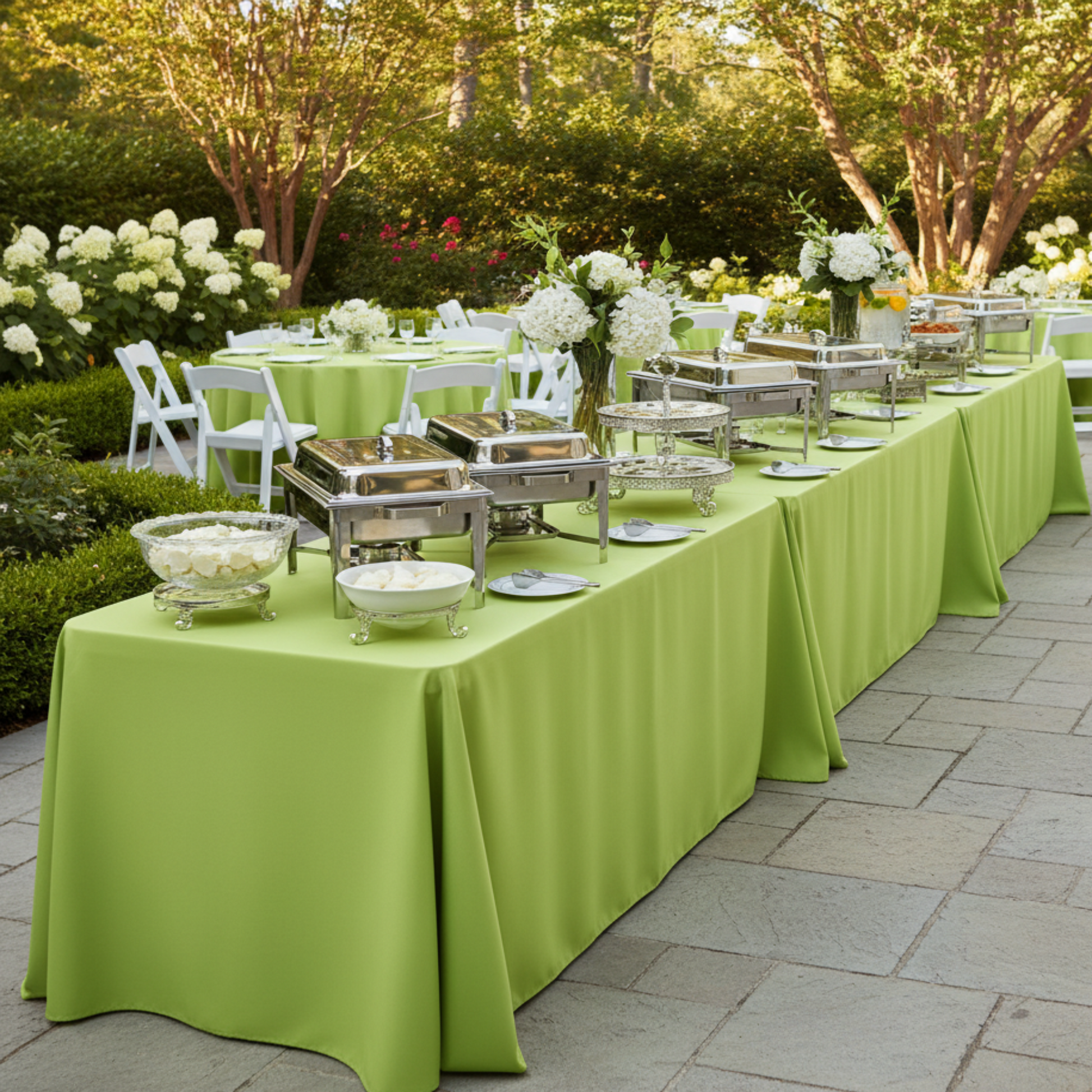Apple Green Polyester Tablecloth Outdoor Buffet Lifestyle